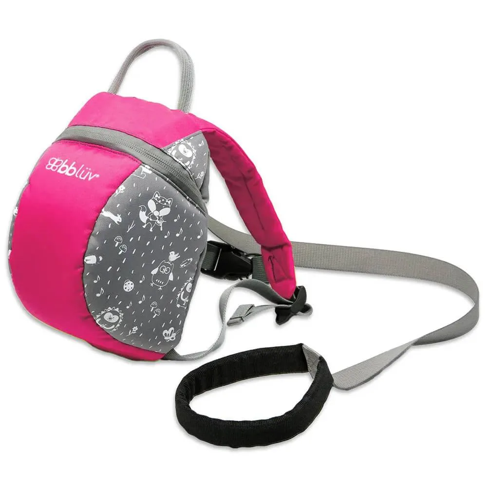 Pink toddler backpack with removable safety reins and top grab handle