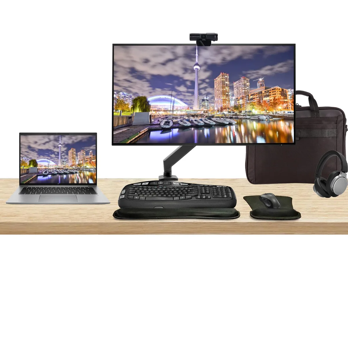 HP HP ZBook Firefly G10 14" laptop Ryzen 5 16GB 512GB Windows 11 Pro with Z32k 32" 4K monitor bundle — product photo
