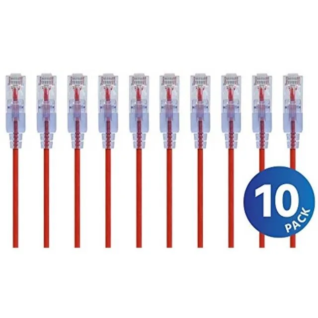 Monoprice Inc. Monoprice 116334 Cat6A Ethernet Cable 14ft Red 10-pack 30AWG 550MHz — product photo