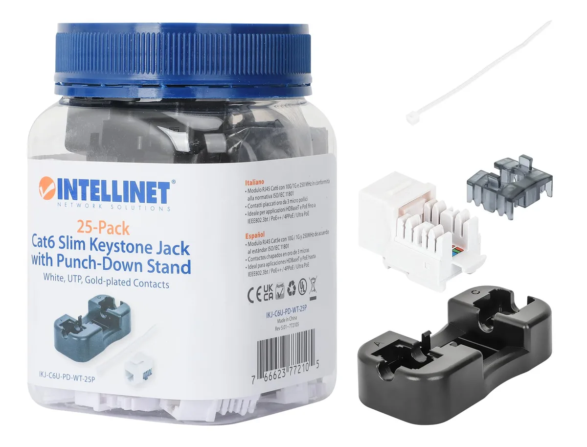 Intellinet Network Solutions Intellinet Network Solutions 772105 Cat6 Slim Keystone Jack White 25-Pack — product photo