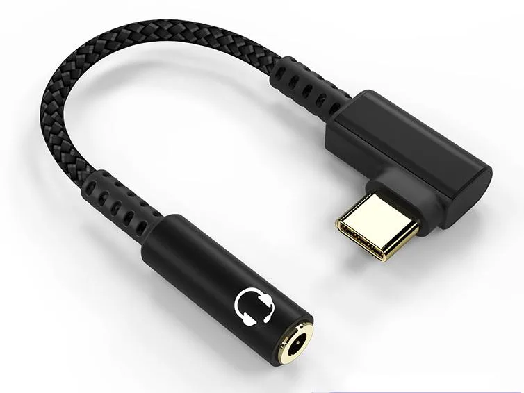 Corn Electronics Corn Electronics USB-C to 3.5mm Audio Adapter 90 Degree Black 135mm 16Bit 48KHz — product photo