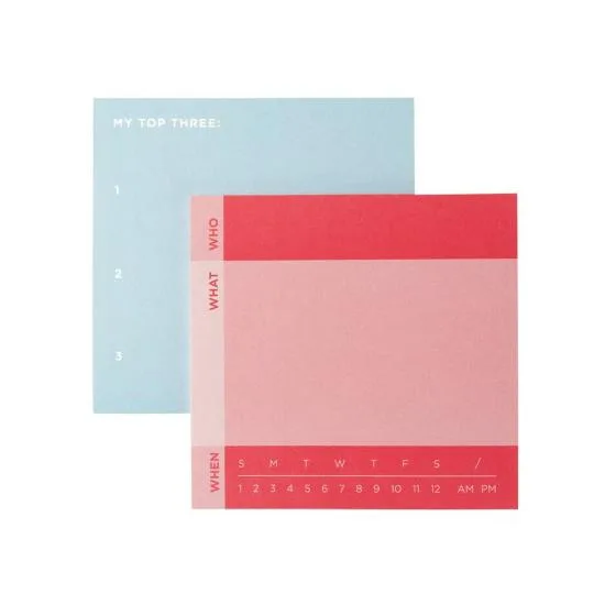 Two square pads pink and blue pre-printed lines 2.9 by 2.8 inches 30 sheets each