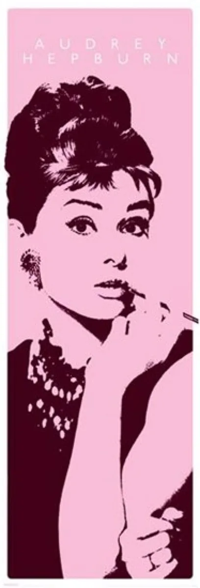 Poster print of Audrey Hepburn holding a cigarette, 21 by 62 inches