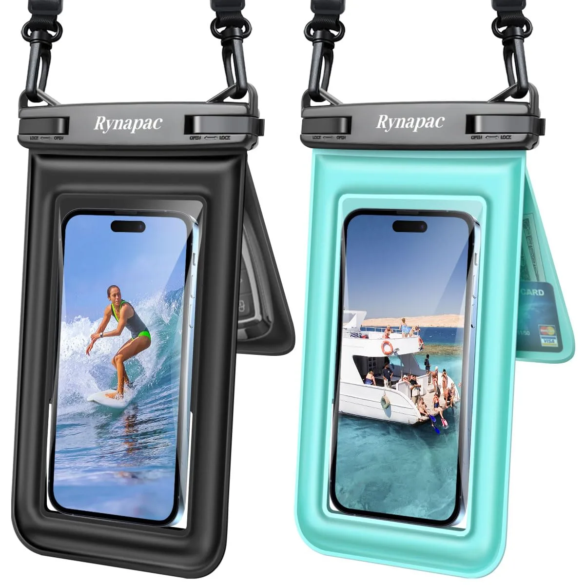  Rynapac WPP-19274-BG Waterproof Phone Pouch 2 Pack IPX8 8.5'' Black Green — product photo