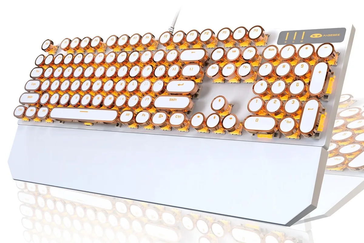 Camiysn MK-STORM Mechanical Gaming Keyboard White Gold Blue Switch 104 Keys — product photo
