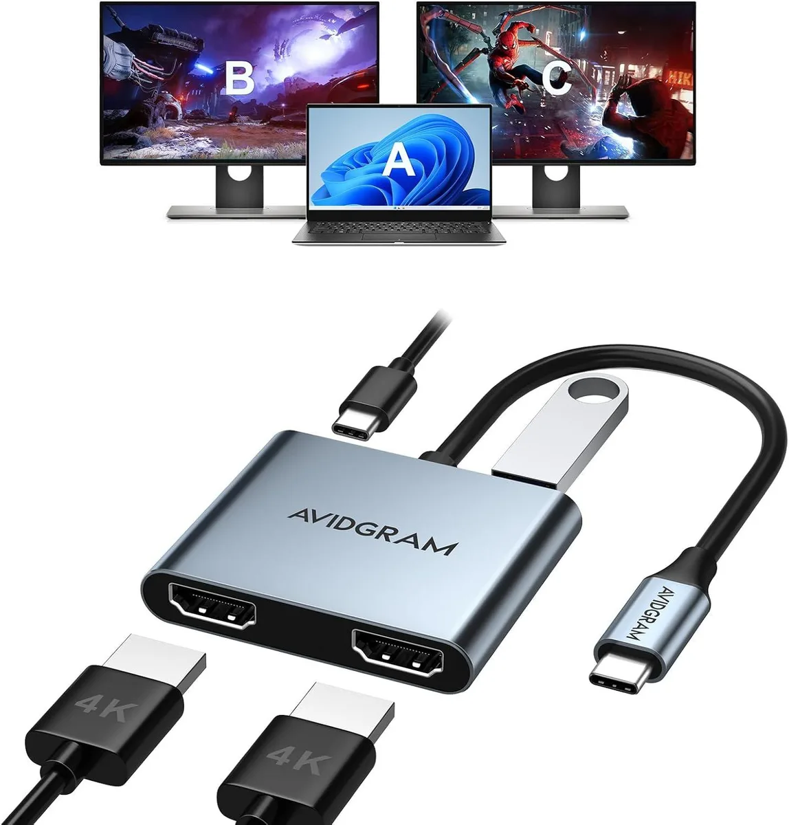 FLEANE FLEANE USB-C to Dual HDMI Adapter 4K 30Hz — product photo