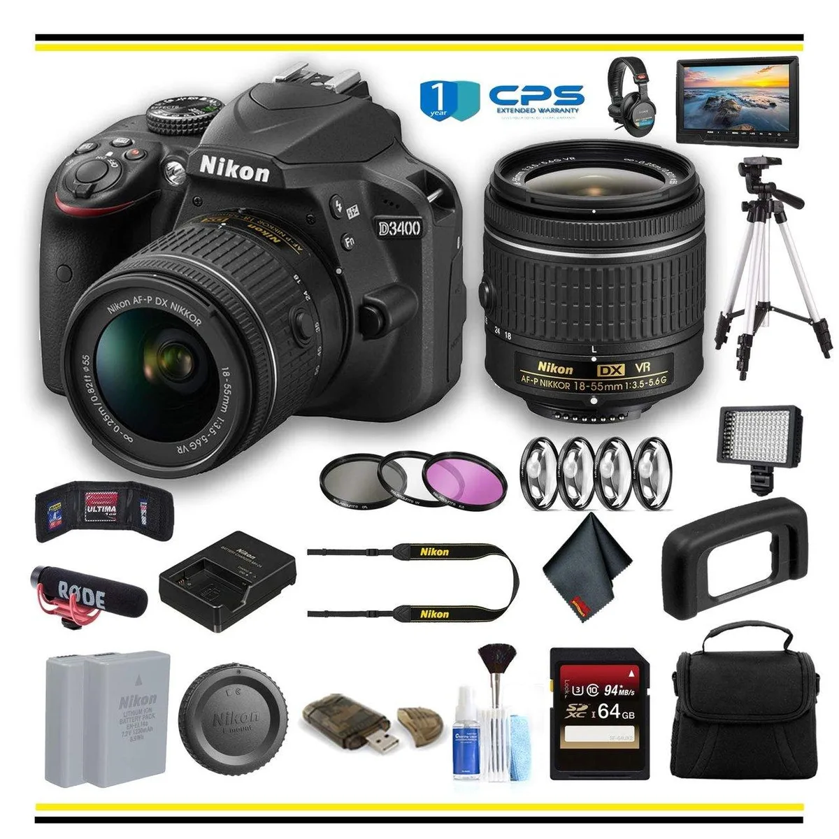 Nikon International Nikon D3400 24.2MP DSLR Camera with 18-55mm Lens Professional Bundle — product photo