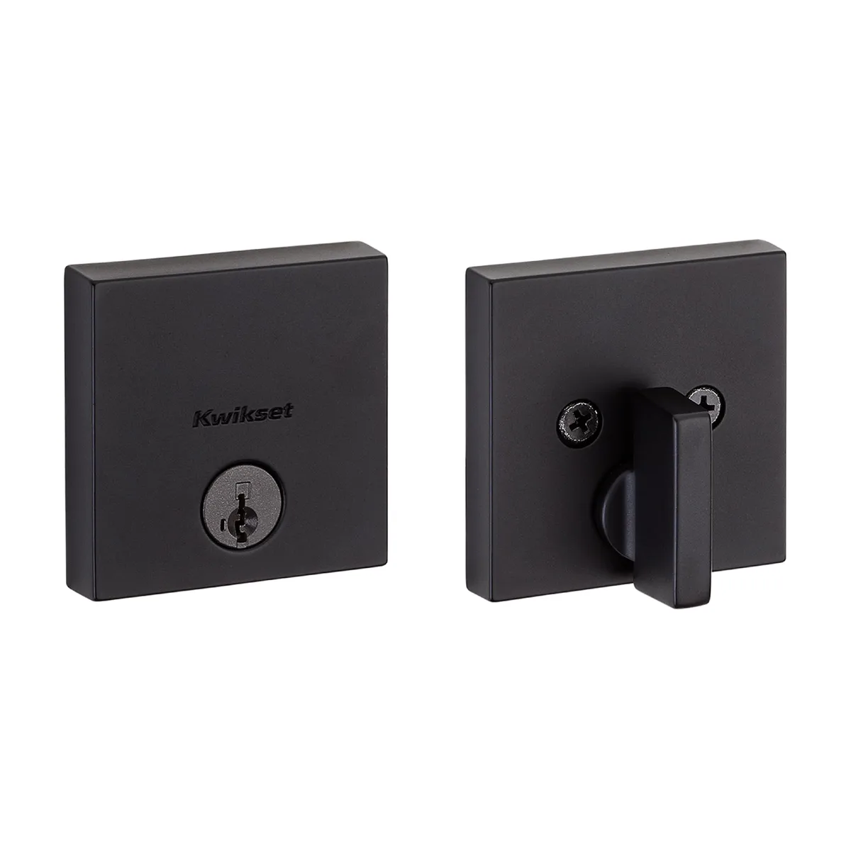 Twelve matte black deadbolt locks with square exterior cylinders and interior turn pieces