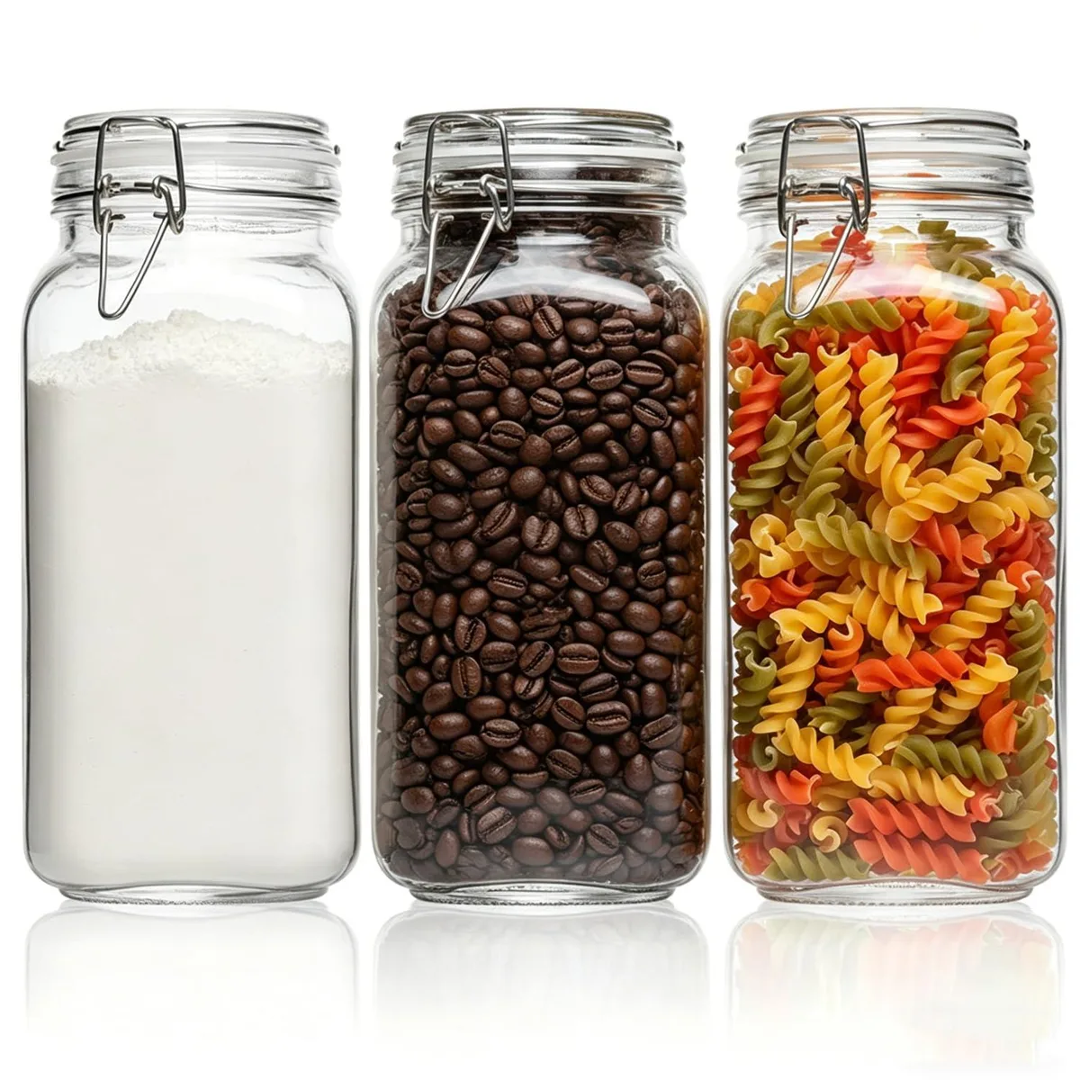 Three square red silicone food storage jars with airtight seals