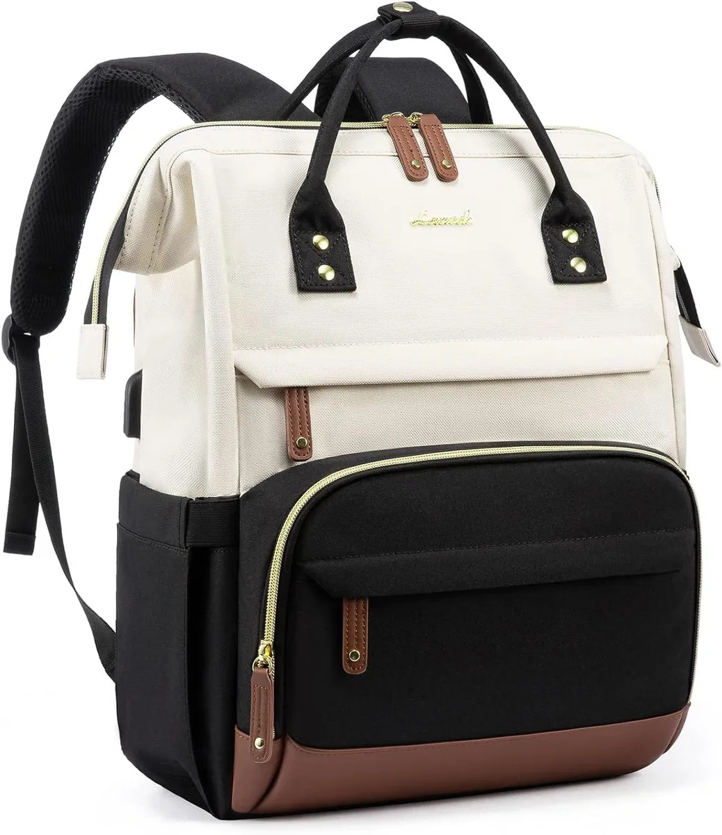 BFKK BFKK Laptop Backpack 15.6 Inch Black White USB Port 19 Pockets — product photo