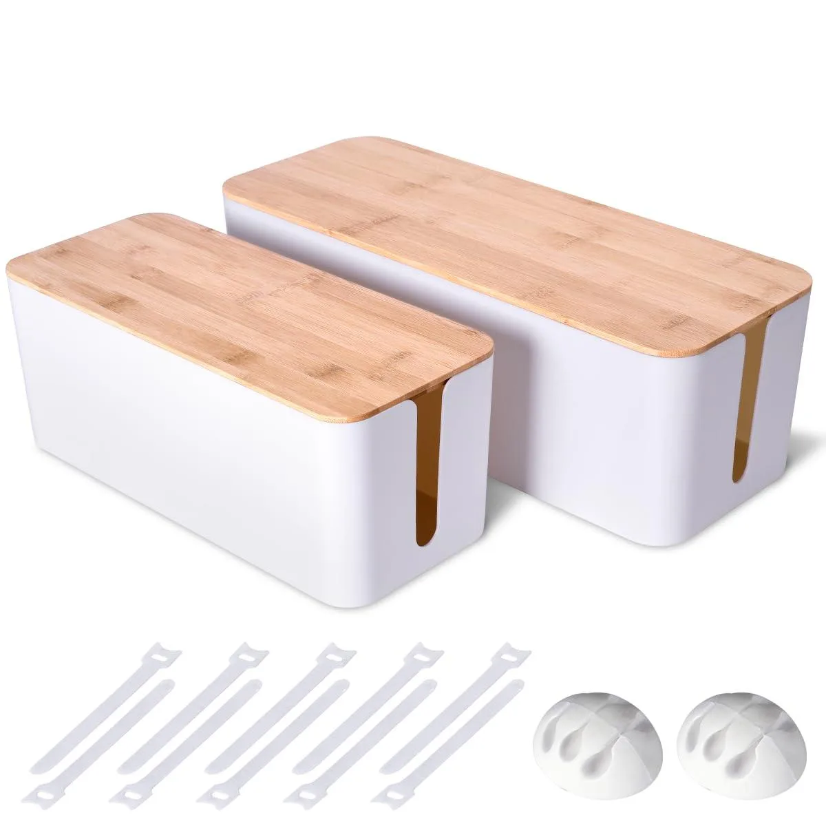  Naeety 2-Pack Wooden Cable Box 16.1 in x 6.2 in x 5.6 in White Bamboo — product photo