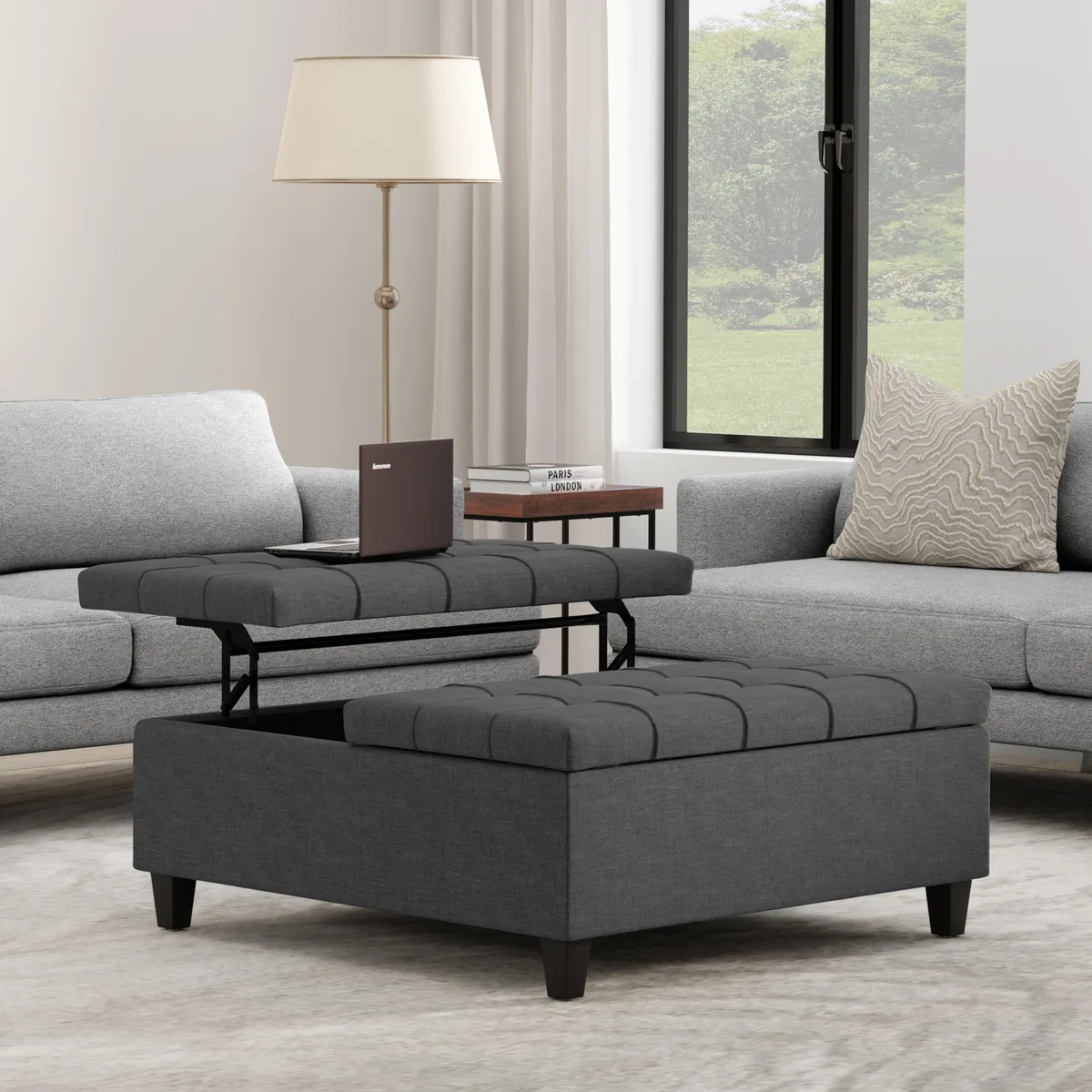 tuphen tuphen Harrison Large Square Coffee Table Storage Ottoman Grey 40x40x16.5in — product photo