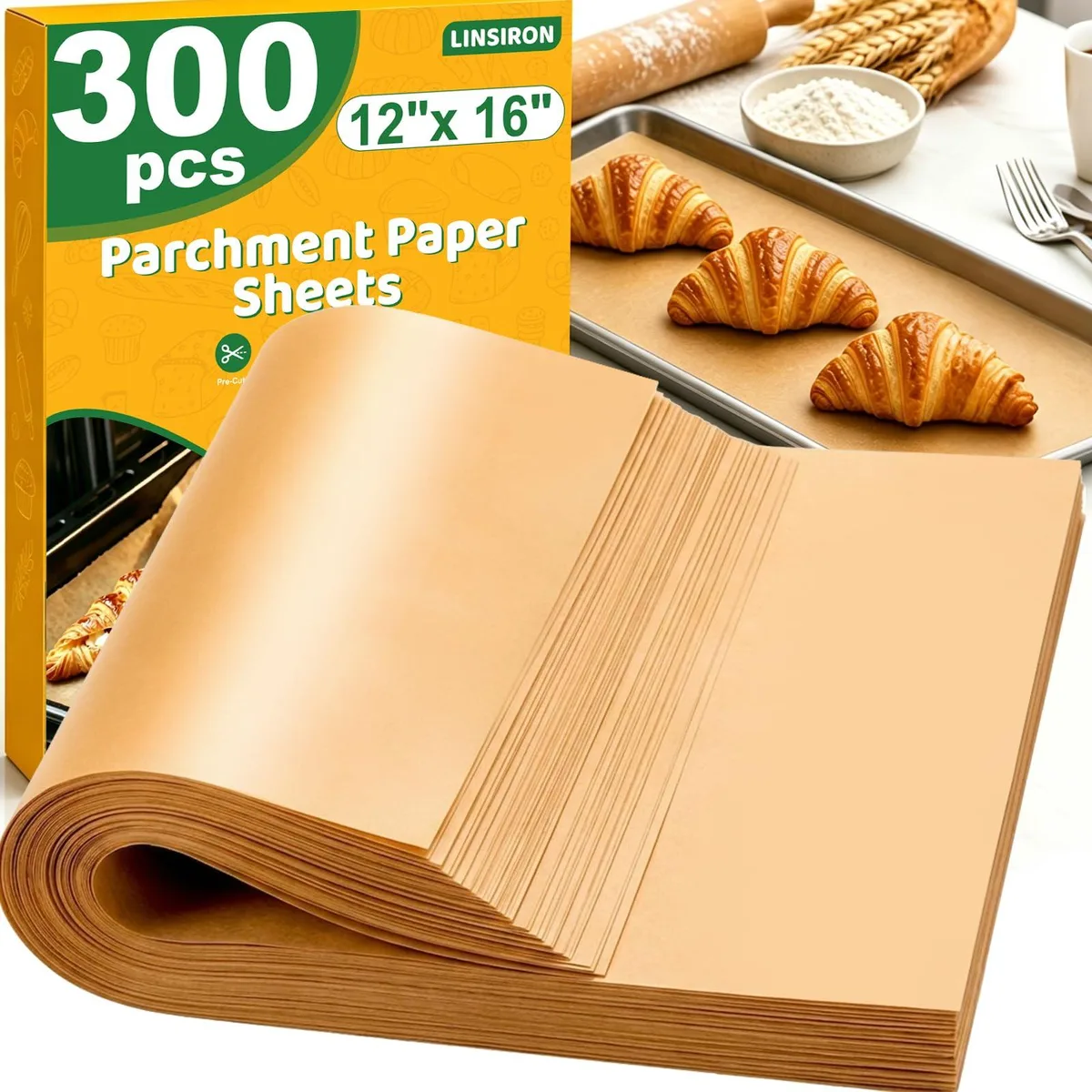 Stack of 300 unbleached brown parchment sheets 12x16 inch in bulk pack