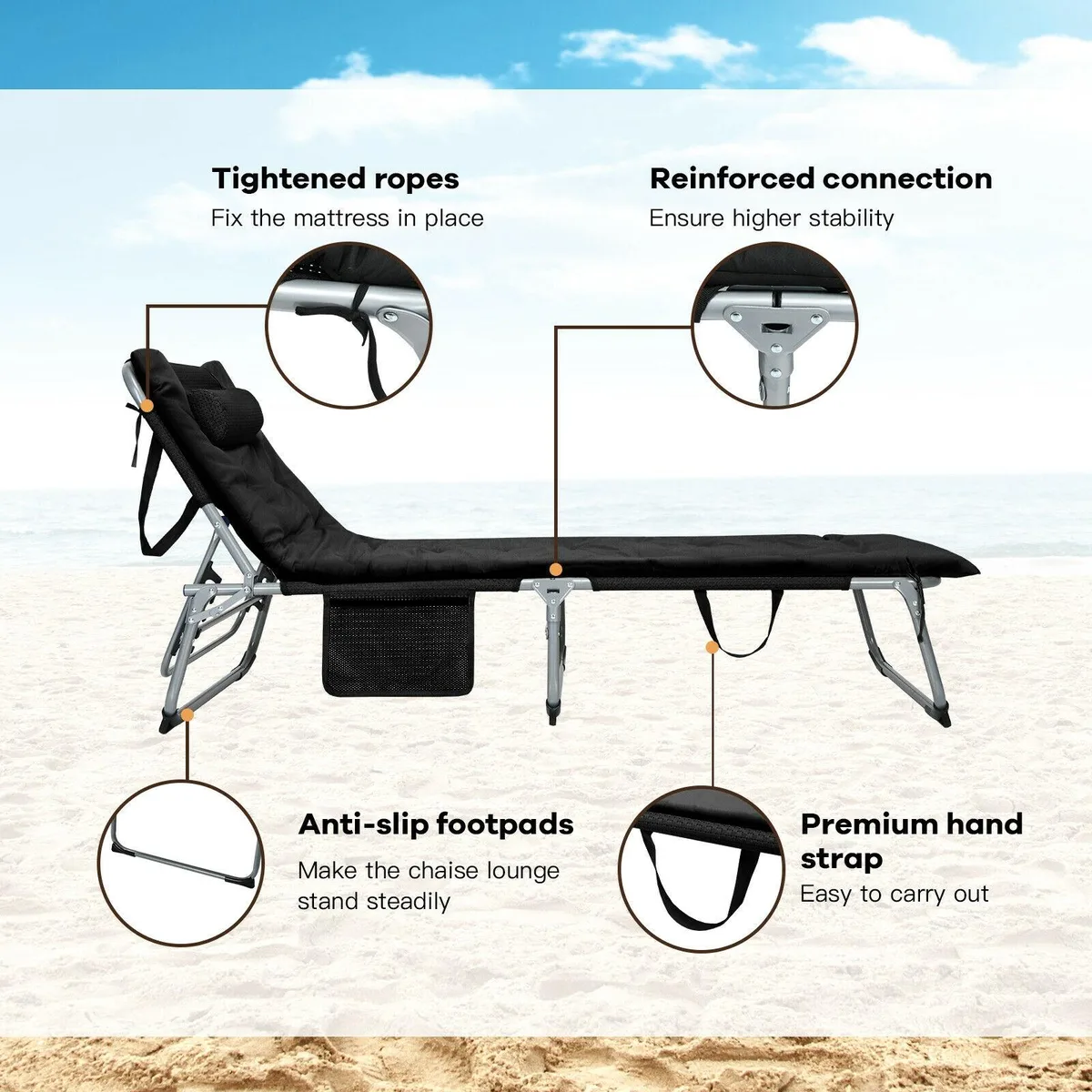 SlickBlue SlickBlue 4-Fold Oversize Padded Folding Lounge Chair 330lbs Black — product photo