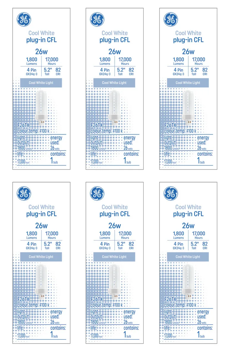 GE GE 26W 1800lm 4100K GX24q-3 CFL 6-pack — product photo