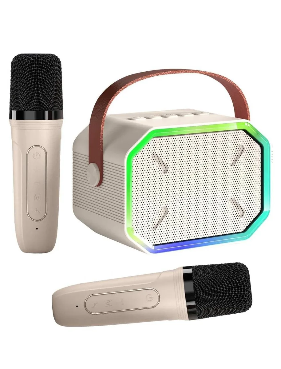  Caiord P3 Karaoke System with 2 Wireless Microphones, Beige — product photo