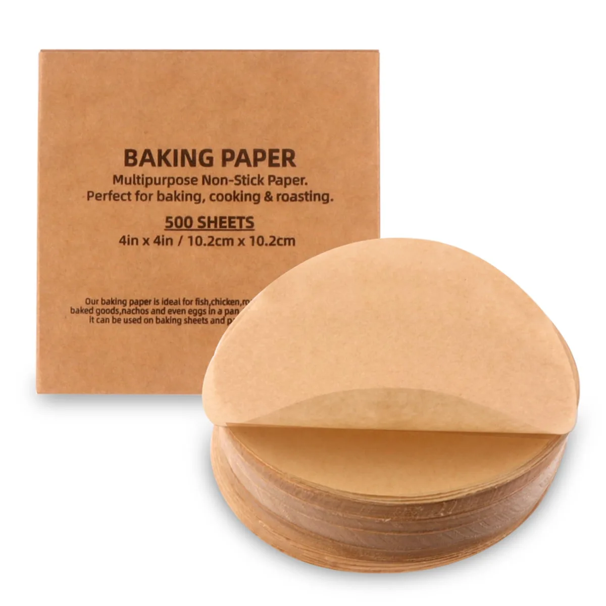 Stack of 100 natural unbleached round parchment sheets 4 inch diameter in storage box