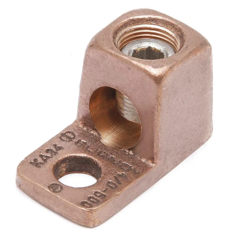 Copper terminal lug, hexagonal head, single half-inch stud hole, 2.55in long