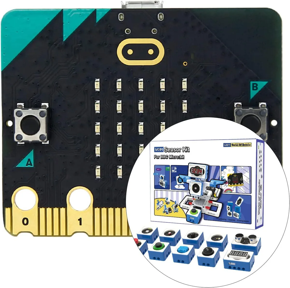 Two small rectangular circuit boards with gold edge connectors, red LED grids, and silver components on green substrate