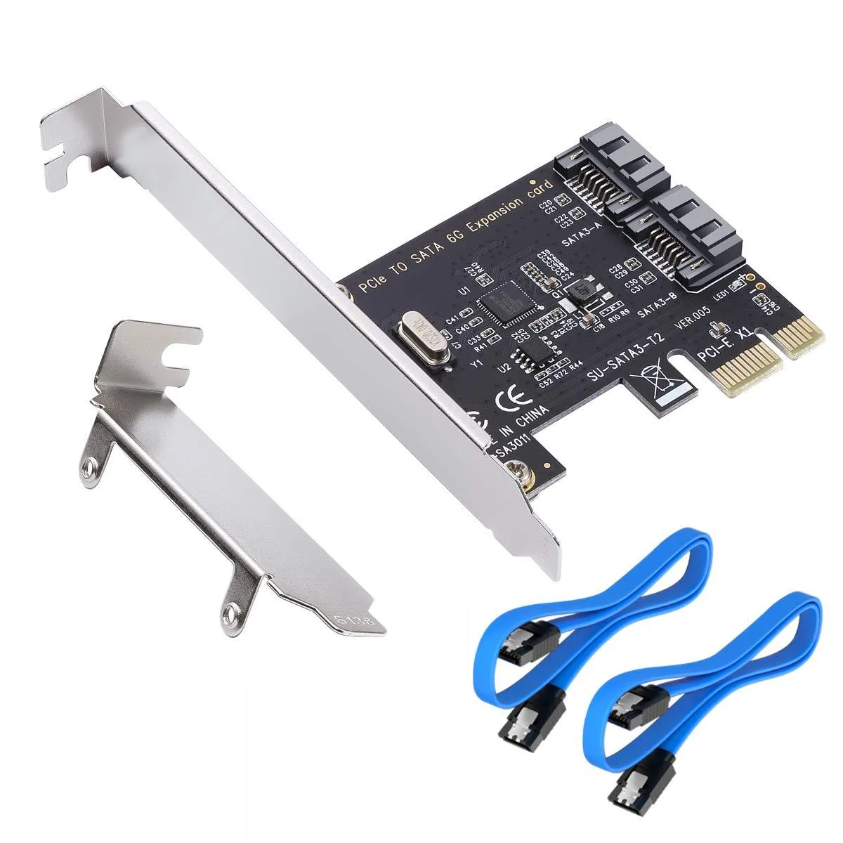 BUCIER BUCIER PCIe 2.0 to 2-Port SATA 3.0 Card with Low-Profile Bracket and Cables — product photo