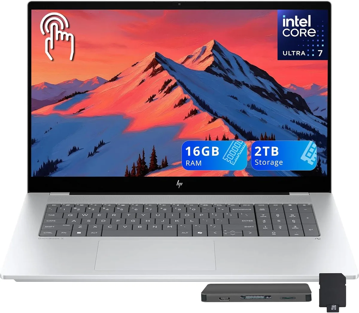HP HP OmniBook X 17.3" FHD Touchscreen Business Laptop Intel Core Ultra 7 256V 16GB 1TB SSD + 1TB Dock Silver — product photo