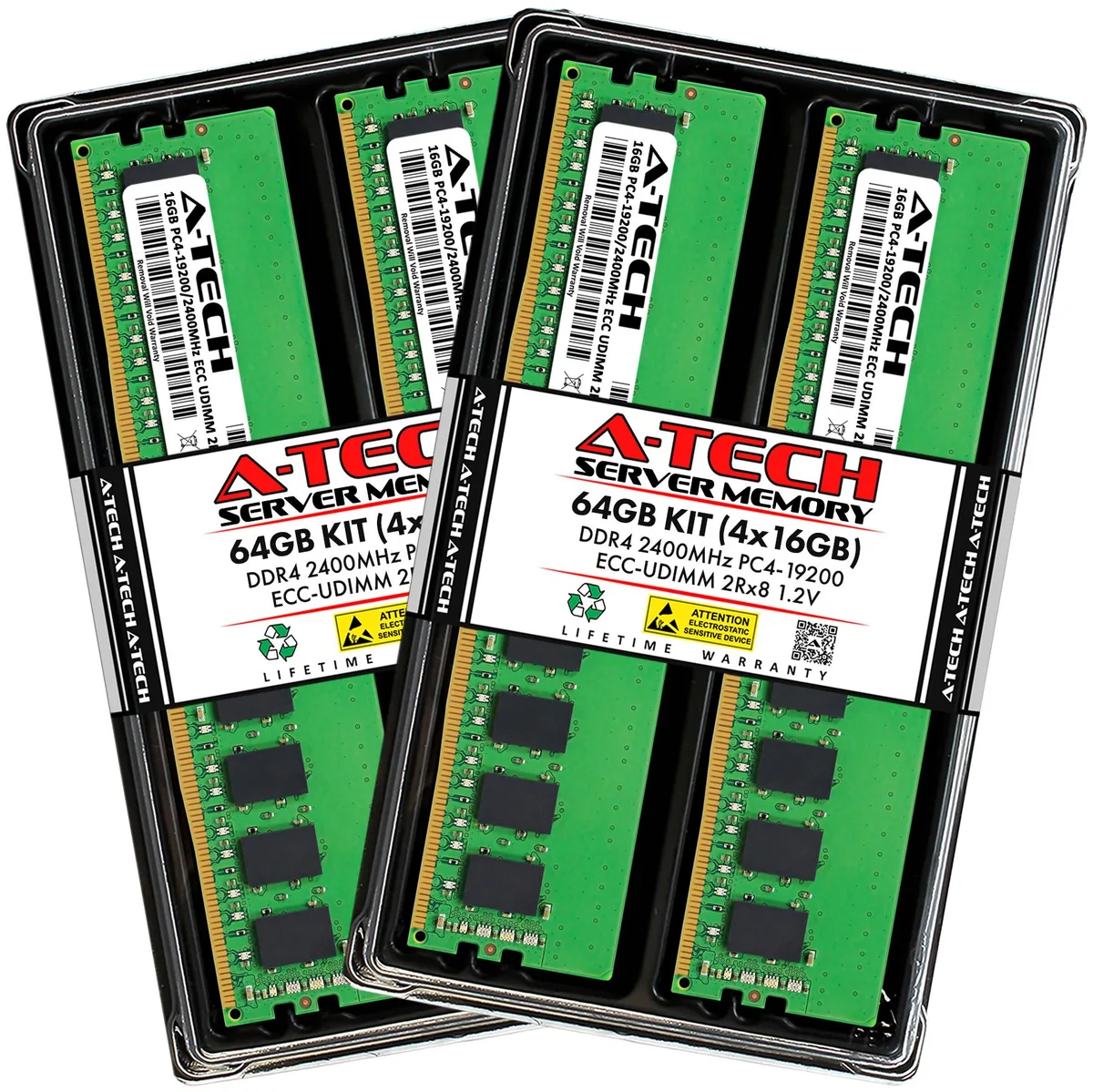 A-Tech A-Tech 64GB (4x16GB) DDR4 2400 ECC UDIMM 2Rx8 CL17 1.2V 288-Pin Server RAM — product photo