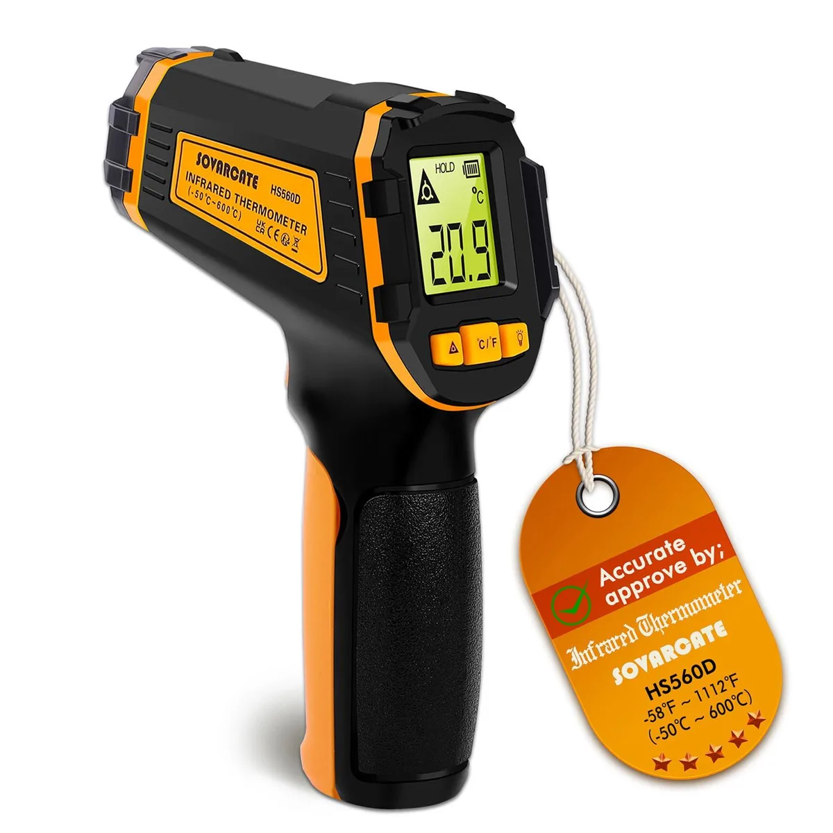  Infrared Thermometer -58°F to 1112°F 12:1 Ratio Black &amp; Yellow — product photo