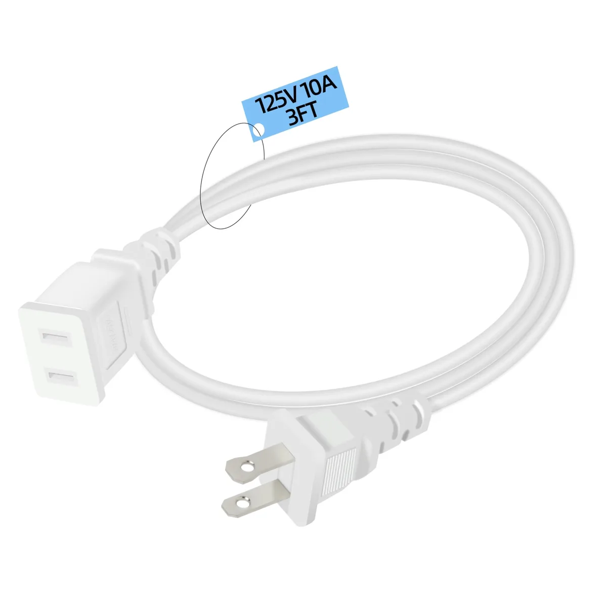  WMSDGZAI 3FT White Flat Extension Cord 10A 1250W — product photo