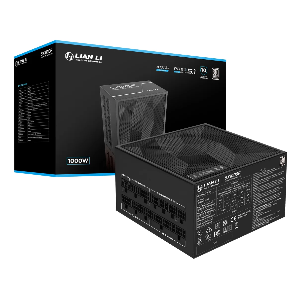 Lian Li Lian Li SX1000P.B 1000W Platinum ATX 3.1 PCIe 5.1 power supply — fotografie produktu