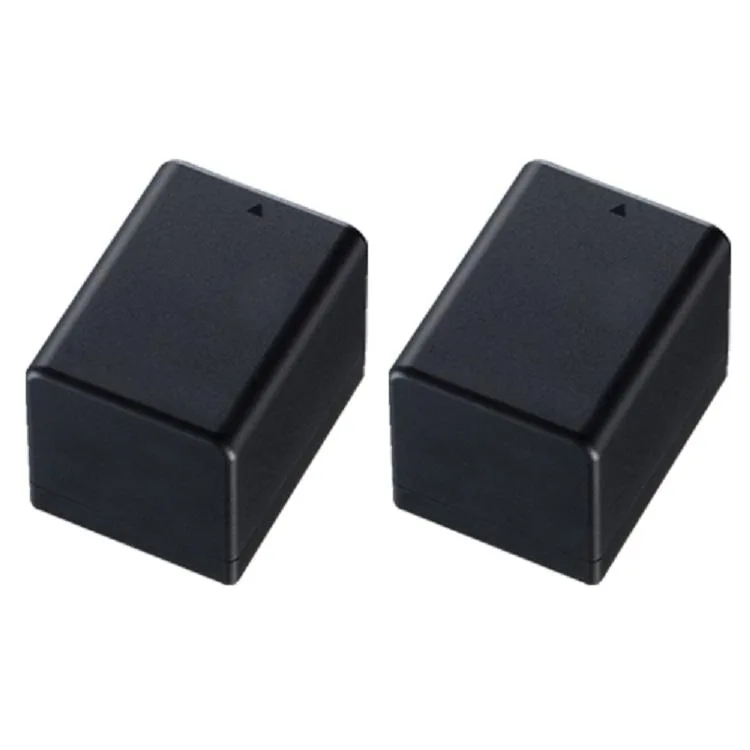 Two rectangular lithium-ion camera batteries side by side