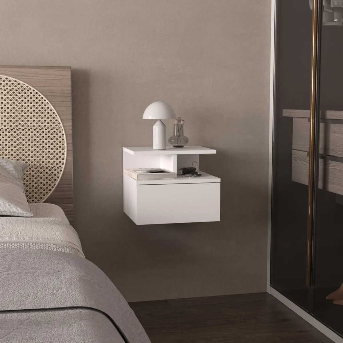 tuphen tuphen White 1-Drawer Floating Nightstand 14x11.6x13.2 — product photo