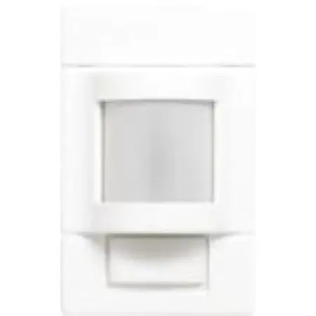 White wall-mounted occupancy sensor with single button and photocell