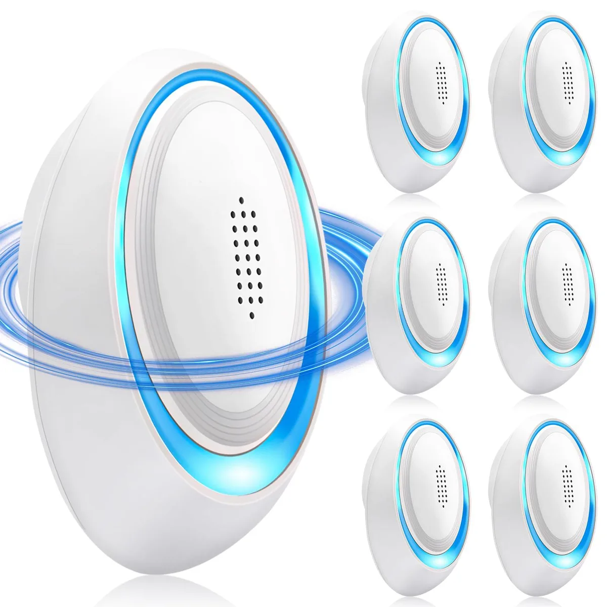 Six white rectangular plug-in pest repellers with night lights