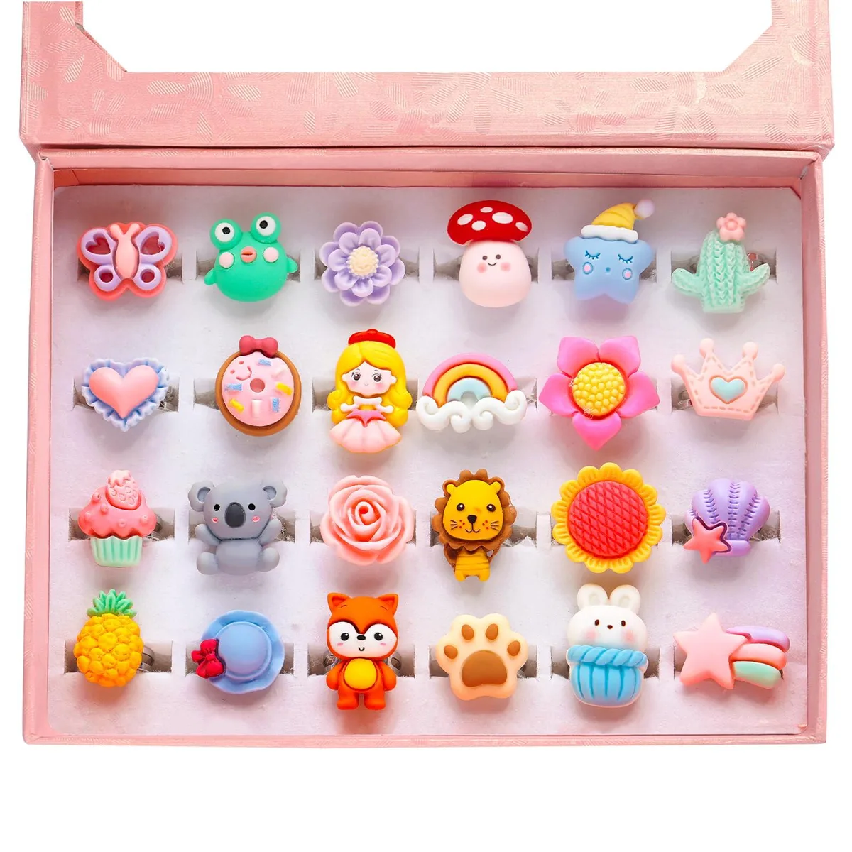  PinkSheep 24 Lovely Ring 24 Pcs Adjustable Kids Ring Set Multicolor Pink Zinc — product photo