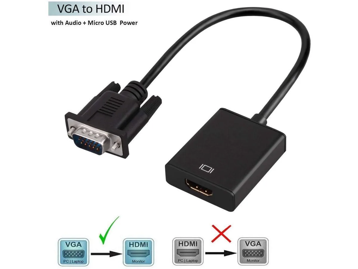 BONAEVER BONAEVER VGA to HDMI adapter cable 1080P USB audio 11.8in — product photo