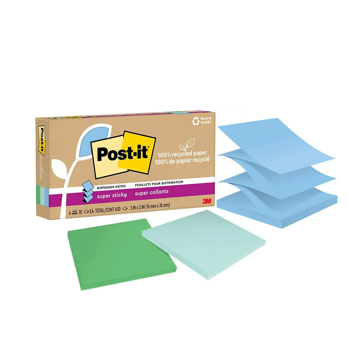 3M 3M R330R-6SST Sticky Notes 6 pads 70 sheets Oasis Collection — product photo