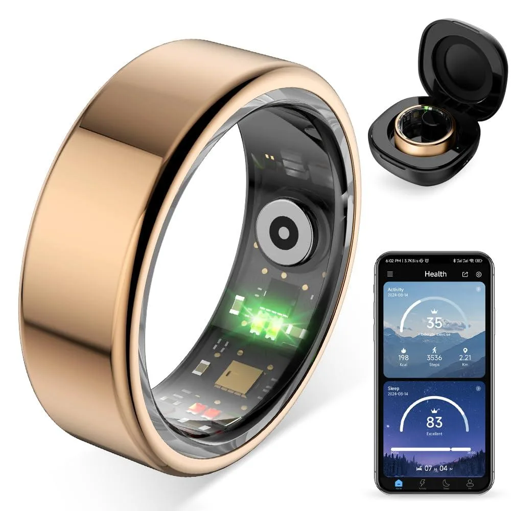 Rose gold smart ring size 8 with charging case