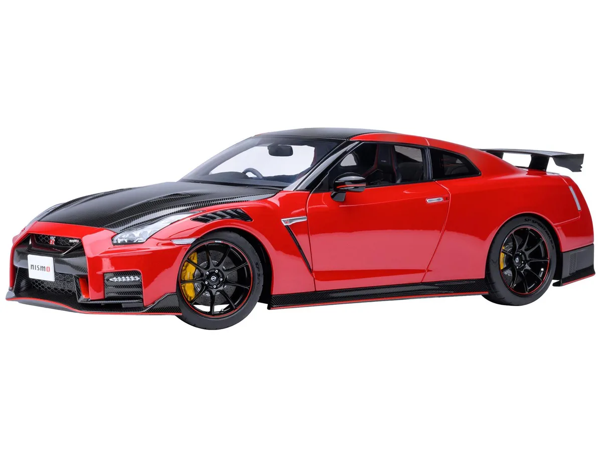 Autoart Autoart 2022 Nissan GT-R (R35) Nismo Special Edition RHD Vibrant Red Carbon Hood Top 1/18 hobby collectible — product photo