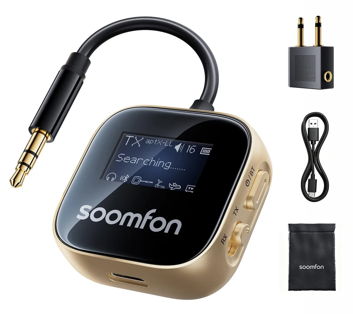 SOOMFON BT35-GN1 aptX-LL Bluetooth 5.3 Transmitter Receiver Gold — product photo