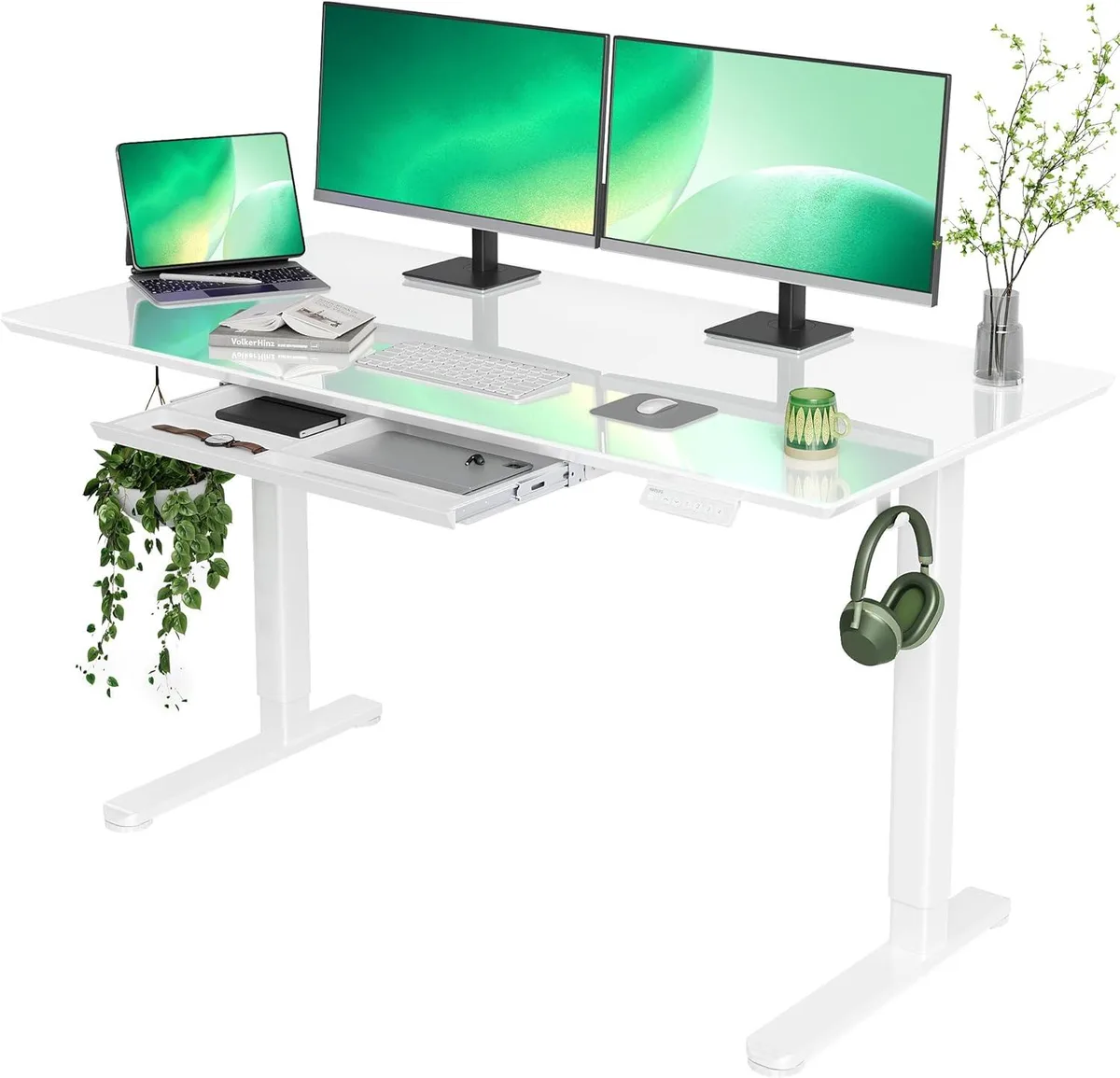 BFKK BFKK Glass Standing Desk with Drawers 55×24 Inch White — product photo