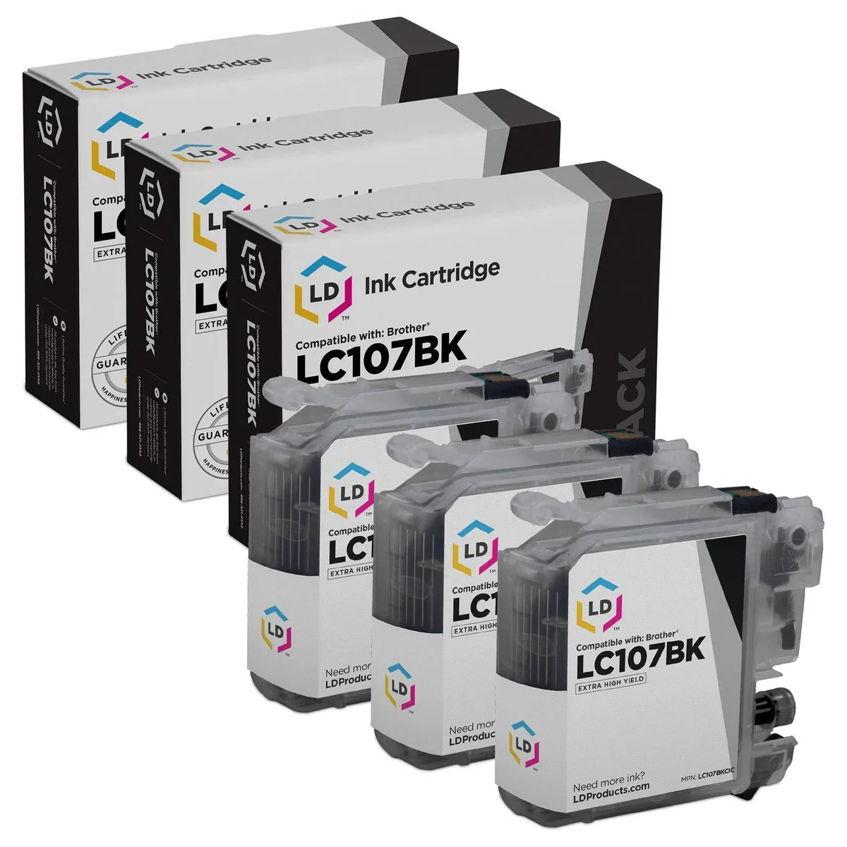 LD Products LD Products Compatible Ink Cartridge Brother LC107BK Black 3-Pack 1200 Pages — product photo