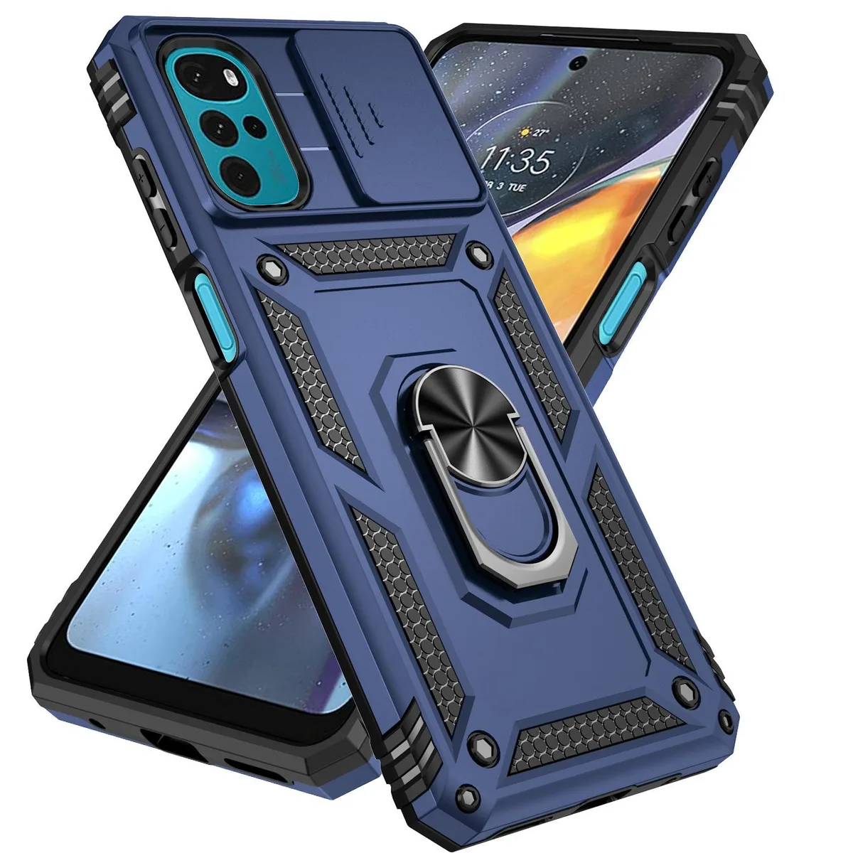 SOEWIOU SOEWIOU Motorola EDGE 5G 2025 Case Navy Blue Slide Camera Cover Ring Holder Kickstand — product photo