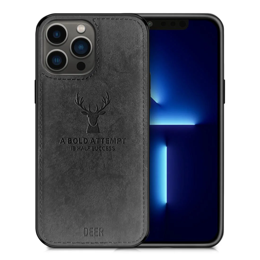 Black cloth case with deer pattern for iPhone 13 Pro Max