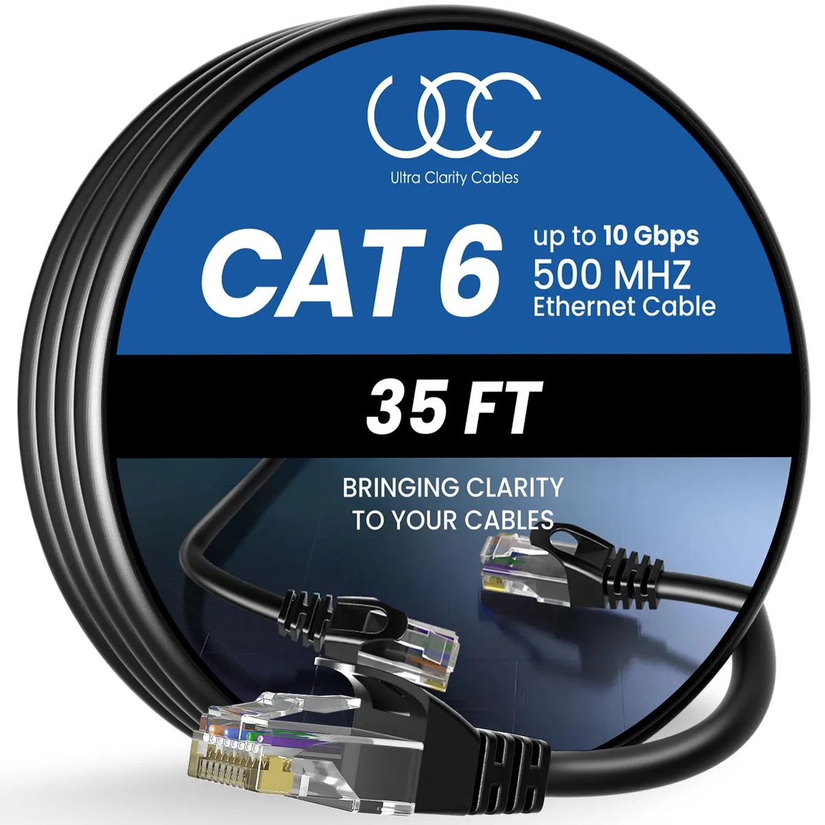 Black Cat6 ethernet cable 35 ft with gold RJ45 connectors