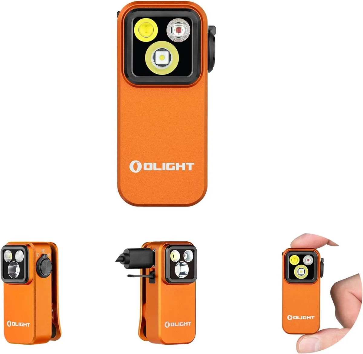 Compact orange clip-on flashlight with magnetic base and USB-C port