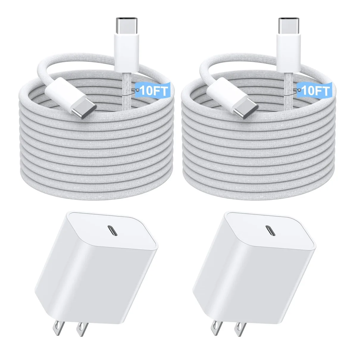 No Sew No Sew 2-pack 20W USB-C charger with 10 ft woven cables — product photo