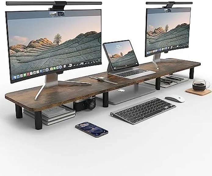 TAURKENAM TAURKENAM Dual Monitor Stand 43.7 inch Wood Steel Leg (vintage) — product photo