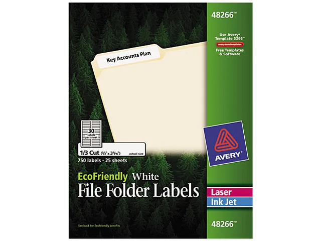 White rectangular file folder labels in a cardboard box