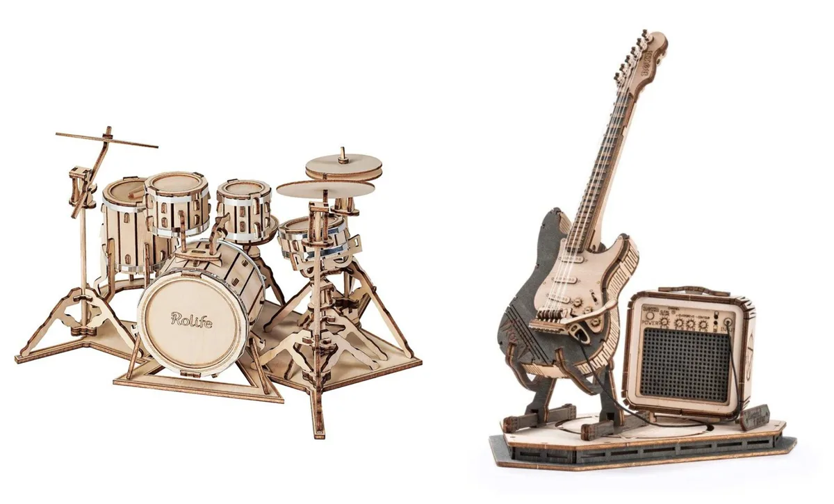 Hands Craft Hands Craft DIY 3D Puzzle 2 Pack Drum Kit Electric Guitar STEM Toy — product photo
