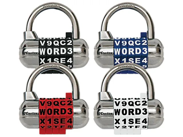 Silver metal padlock with removable letter and number dials on front face